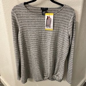 NWT Max & Mia crew neck gray and white striped twist bottom top small & medium